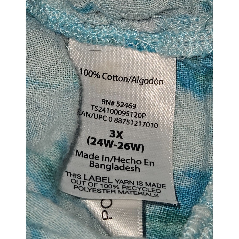 Terra & Sky Top Women's Size 3X Blue Tie Dye Short Sleeves Keyhole Neck Cotton - Picture 7 of 7